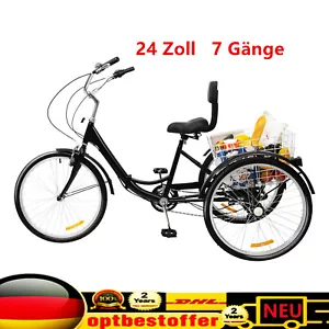 24" 3Räder 7Gang-Dreirad Für Erwachsene Fahrrad Erwachsenendreirad mit Korb - Bild 1 von 21