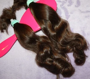 HAIR REBORN WIG 10IN 2.4oz VERY BABYFINE CURLY WARM GOLDEN BRUNETTE PONYTAIL B77 - Picture 1 of 12