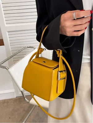 Yellow Mini Buckle Detail Snap Button Bucket Bag - Image 1 of 4