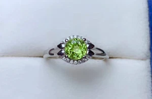 Natural Round Cut Fresh Green Peridot 925 Silver Handmade Women Elegant Ring - Picture 1 of 3