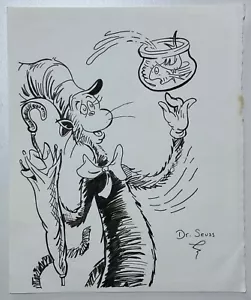 Dr. Seuss (Handmade) Drawing On old Paper Signed & Stamped, Vtg Art - Picture 1 of 4