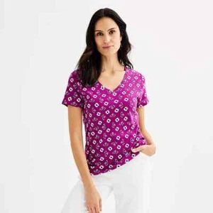 Women's Croft & Barrow® Essential V-Neck Tee Multi Color M, L, XL - Picture 1 of 21