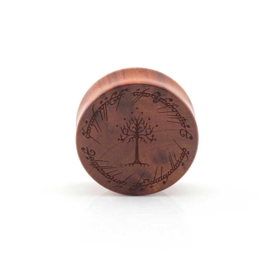 Tapón para los oídos de madera del Señor de los Anillos Árbol de Gondor - Grabado láser doble acampanado Foto 1 de 4