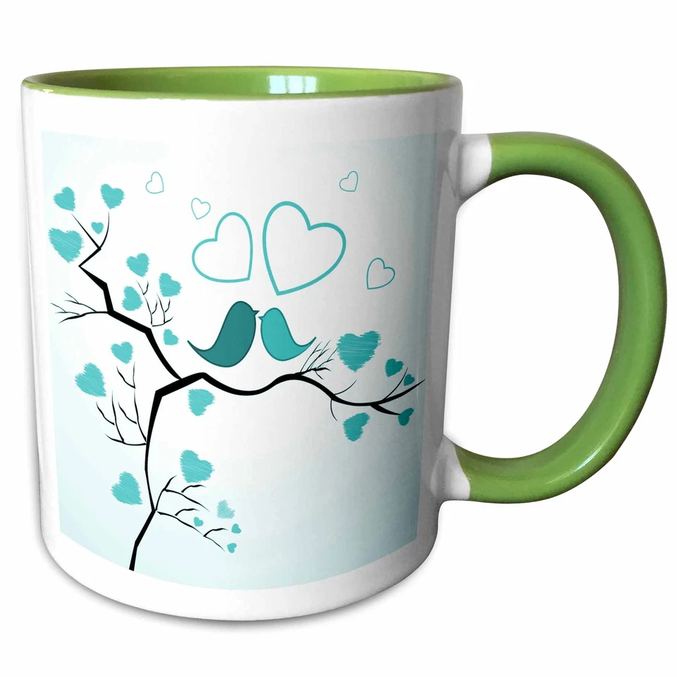 Taza 3dRose Dos Besos Pájaros de Amor y Corazones en Turquesa Foto 1 de 1