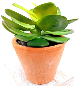 Succulent Clay Pot Planter Faux Dirt Artificial Plastic Green Floral Indoor 6x4" - Picture 1 of 8