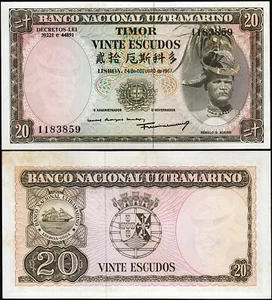 Timor 20 Escudos 1967, UNC, with Lightly Oxide Spots, P-26 - Picture 1 of 3