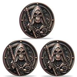AA Collector's Edition 1,73" Challenge Coin Steampunk-Themen Totenkopf Medaillon 3 Stück - Bild 1 von 5