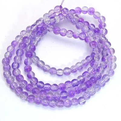 140 pcs Purple Crackle Cracked Round Glass Crystal Charm Beads 6mm Craft DIY - Image 1 of 3