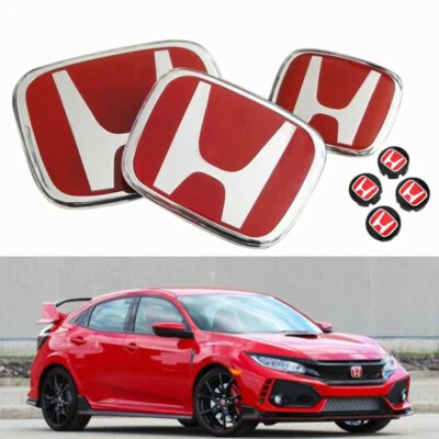 4PCS JDM Red H Emblem Front Rear Steering Fit For 2016-21 HONDA CIVIC Coupe 2Dr — 第 1/4 张图片