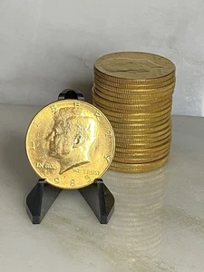 1985-D 50c Kennedy Half Dollars ~ Full Roll of 20 ~ Gold Plate Enhanced - Picture 1 of 6