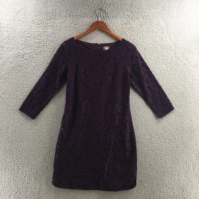 Vince Camuto Cocktail Dress Womens 4 Purple Lace Long Sleeve Boat Neck Casual - Image 1 of 4