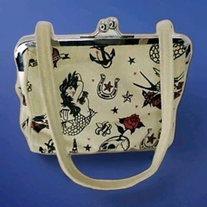 Vintage Ed Hardy Tatoos 90s Pouch Purse With Strap. Off White Canvas Small 🚭 - Picture 1 of 5