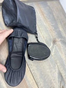 Sue London Womens Leather Ballerina Flats 5 Navy Round Toe With Case - Picture 1 of 3