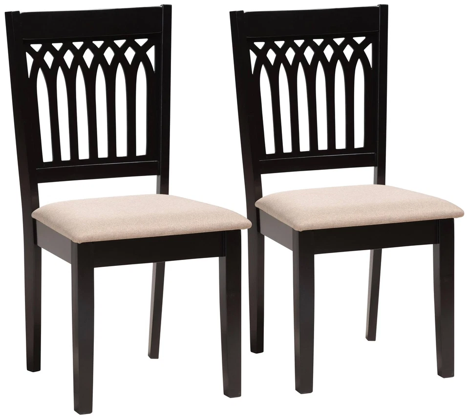 Juego de 2 sillas de comedor de madera marrón oscuro de tela beige Genesis Foto 1 de 1