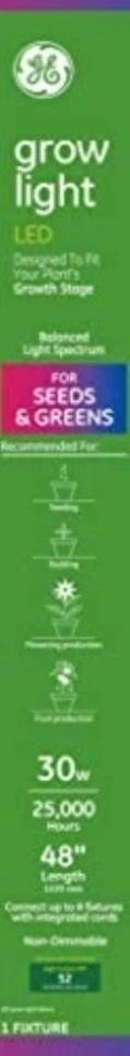 Лампа GE Grow, 48-дюймовые светодиодные лампы для выращивания комнатных растений, полная (FVS033271) - Изображение 1 из 1