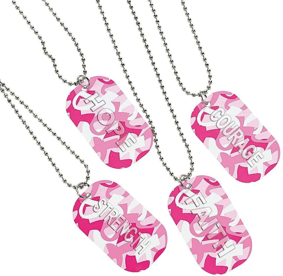 24 CAMO Dog Tag Necklace Chains ~ Pink Breast Cancer Awareness  (2 dz) - Image 1 of 1