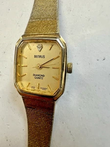 Vintage Benrus Women's Gold Diamond Tank Watch - Picture 1 of 12