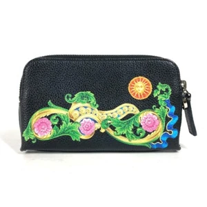 VERSACE Large logo Wallet Coin Compartment Zip Around coin purse Leather Black - Picture 1 of 14