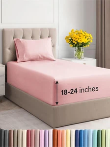 Extra Deep Pocket Twin Sheets - 3 Piece Breathable & Cooling Bed Sheets - Hotel - Picture 1 of 9