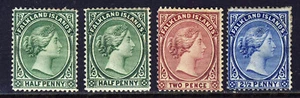 FALKLAND ISLANDS QV 1891-02 Wmk Crown CA Upright P. 14 SG 15, 16, 26 & 30 MINT - Picture 1 of 2