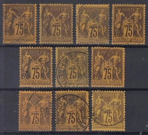 TIMBRE FRANCE JOLI LOT DE 10 SAGE 75c VIOLET S JAUNE N° 99 OBLITERES -COTE 500 € - Picture 1 of 2