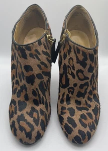 Women's Nine West Leather/Hair Leopard Print Wedge Booties - Size 10 - Picture 1 of 12