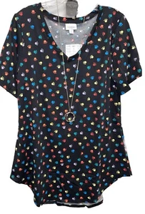 NUEVA Camiseta LuLaRoe Mediana Negra Rosa Azul Verde Amarillo Rojo Estampado de Patas de Animales Iris - Imagen 1 de 9