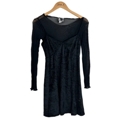 Vestido Vintage EN CARGO Negro Manga Larga Terciopelo Línea A Talla M Malla Gothcore Foto 1 de 4