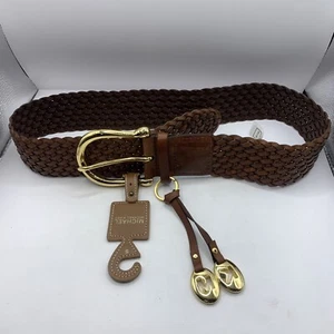 NWT MICHAEL Michael Kors Braided Leather Belt S Brown Woven Wide Gold length35’ - Picture 1 of 4