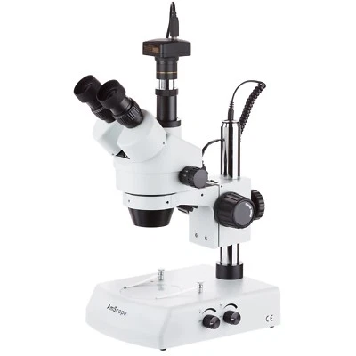 AmScope 3.5X-45X Simul-Focal Trinocular Stereo Zoom Microscope +10MP Camera - Изображение 1 из 4