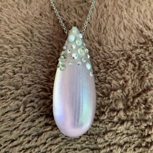 ALEXIS BITTAR NECKLACE FROSTED PURPLE LUCITE PENDANT RHINESTONE 16”- 19" CHAIN