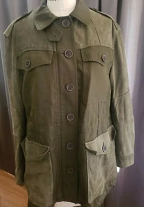 Burberry Brit Green Military Leather Jacket Parka Coat Size 6 - Picture 1 of 10