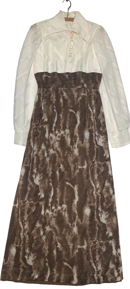 Vestido para mujer vintage años 60 marrón jaspeado cintura imperio abotonado bibliotecario mod Foto 1 de 4