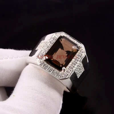 Anello In Argento Sterling 925 Con Pietra Preziosa Ametista Fumè Per Uomo #3585 - Immagine 1 di 3