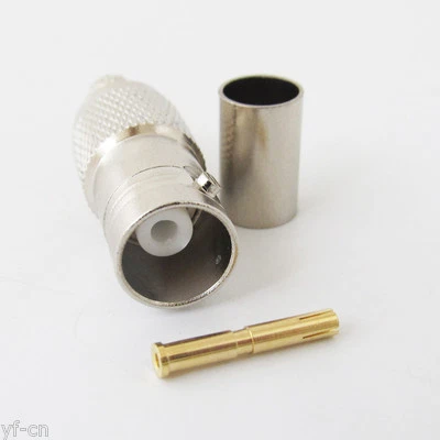 10x Nickel Plated BNC Female Crimp RF Coaxial Straight Connector for RG59 Cable - Image 1 of 3