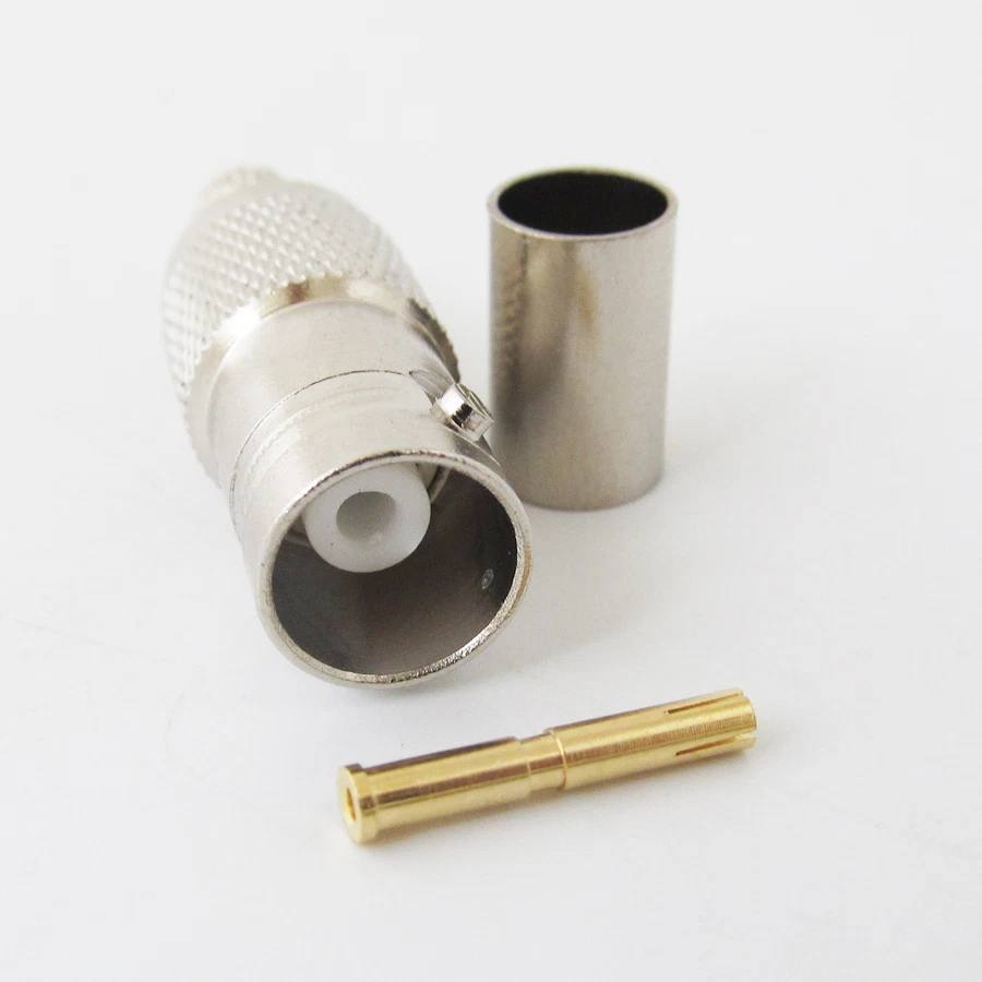 10x Nickel Plated BNC Female Crimp RF Coaxial Straight Connector for RG59 Cable - Image 1 of 3