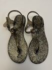 SHUH Black Plastic Glitter Sparkly & Lion Summer Sandals Flip Flops Shoes,Uk4/37
