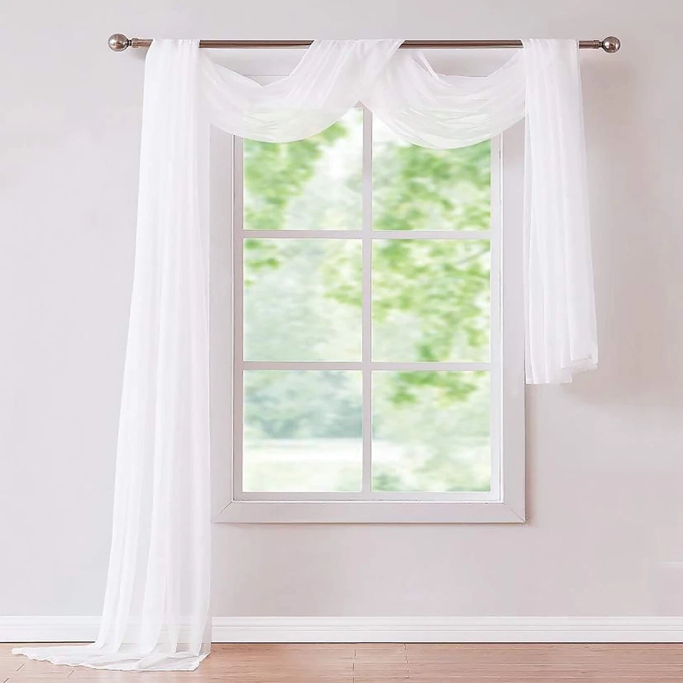 37" x 216" - Blanco Transparente Ventana Bufanda Cenefa Topper Drapeado Extra Largo Foto 1 de 1