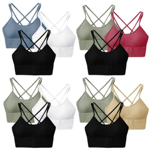 Sport Bras 3 Lot Bra Yoga Active Gym Sexy Seamless Cross Back Top Padded S-2XL - Picture 1 of 16
