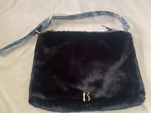 BIBA Black Faux Fur Shoulder Tote Bag New