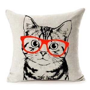 Cute Cat Home Decor Square Cotton Linen Pillow Cover 18x18 Inch Cat Pillow Case - Picture 1 of 4