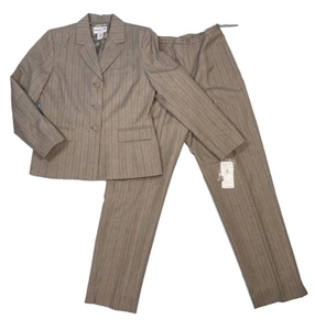 NEW NWT Pendleton Women’s Pant Suit SIZE 8 WOOL brown pinstripe classic - Picture 1 of 15