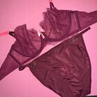 Nwt Victoria's Secret Unlined 36C Bra Set Xl Panty Burgundy Maroon Red Pink Bow