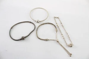 Pandora Sterling Silver Bracelets Slider Bangle Ball Clasp 5-Clip x 4 (42g) - Picture 1 of 6