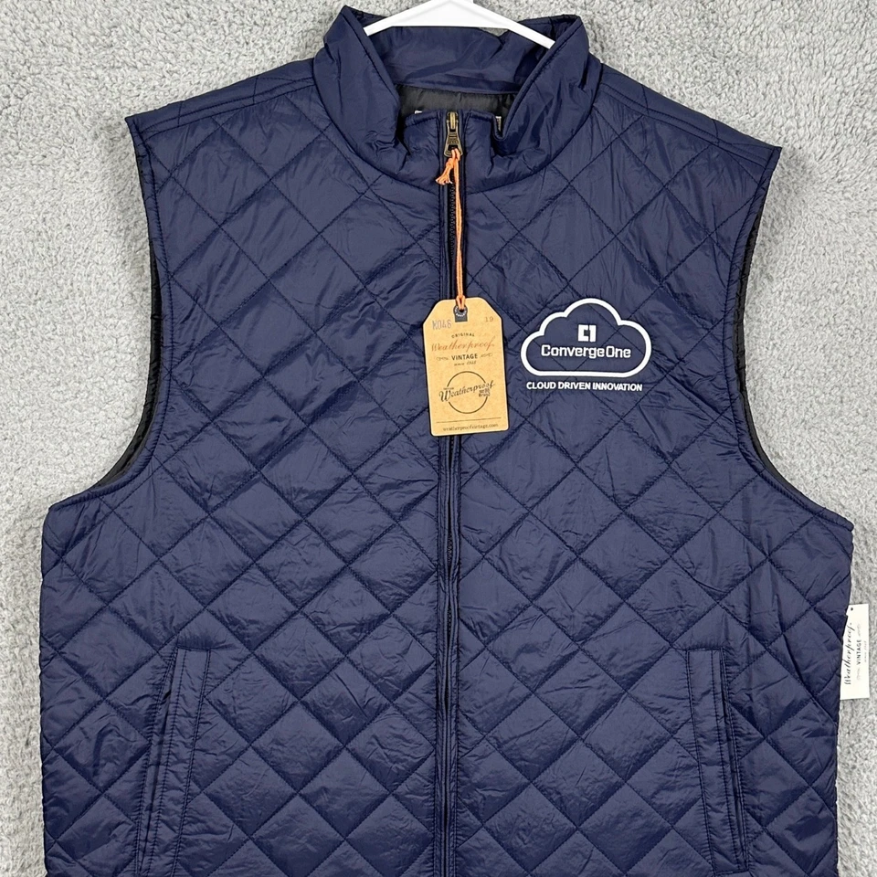 原装防水复古背心绗缝男式 XL 海军蓝全拉链口袋新品 — 第 1/4 张图片