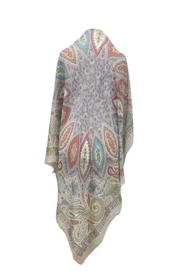 H7# Roeckl Italia Paisley Floral Modal Lino Seda Bufanda Gris Mantón Bohemio Foto 1 de 4