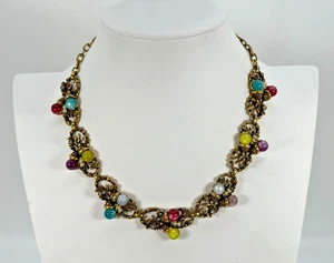Collana Vintage Moon Glow Thermoset Multicolore Perline Tono Oro MCM Estate Find - Foto 1 di 6