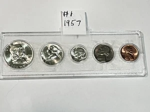 1957 MINT SET PUT TOGETHER IN 1957, FRESH COINS FROM THE BANK PUT INTO A HOLDER - Picture 1 of 2