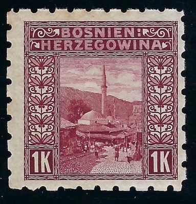B&D: 1906 Bosnia & Herzegovina Scott 43h, 1K, perf 6.5 MH--fresh - Image 1 of 2