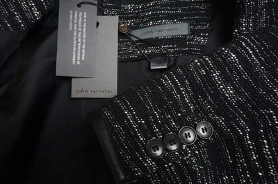 John Varvatos Black White Woven Leather Detail Sport Coat Jacket Sz 40 Brand New - Image 1 of 4